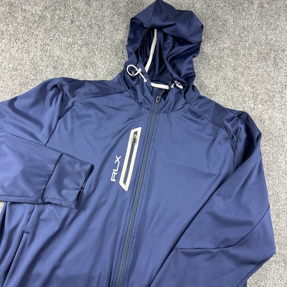 RLX Ralph Lauren Jacket Mens XL Navy Blue Hooded Full Zip Performance Golf Logo - Picture 1 of 10